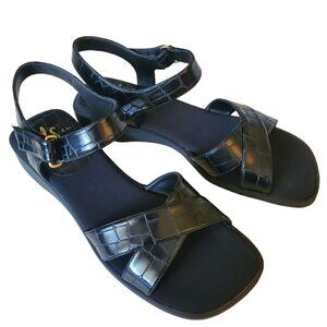 Life Stride Twig Black Crocodile Pattern Sandals, Woman's Black Sandals